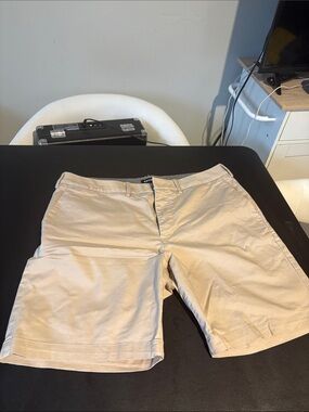 Express Men's Beige Flat-Front Chino Shorts